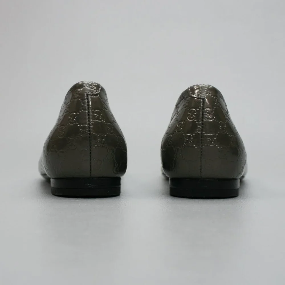 Gucci 37.5 Ladies 7.5 Microguccissima Metal Bronze/Gray GG Flats Peep-toe Shoes - Picture 3 of 12
